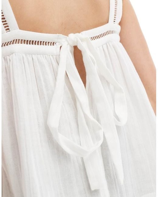 ASOS Black Crinkle Cami Top With Lace Insert Detail And Tie Back