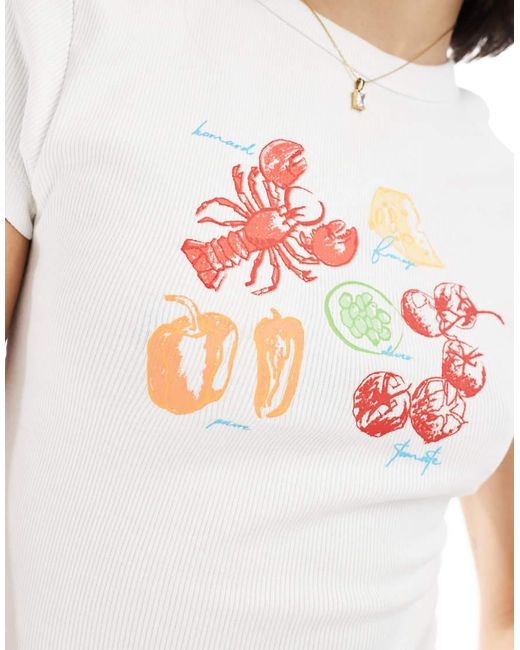 ASOS White Ribbed Baby Tee With Lobster Graphic