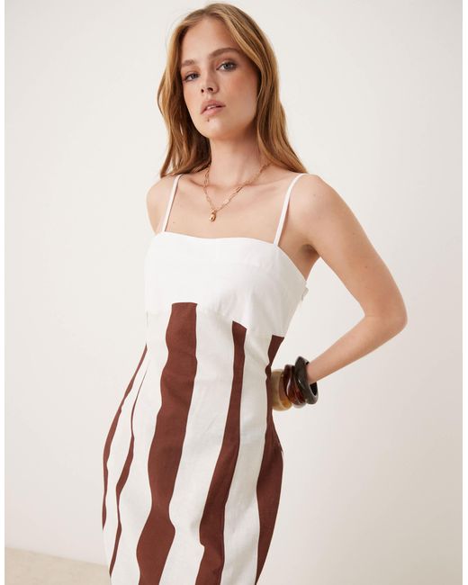 ASOS White – maxi-trägerkleid aus baumwoll-leinen mit streifenmix im blockfarben-design