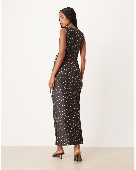 ASOS Natural Plisse Sleeveless Wrap Tie Front Maxi Dress