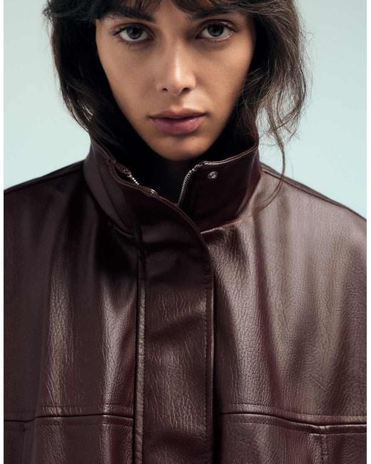 Pull&Bear Black Leather Effect Balloon Jacket