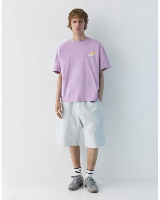 Pull&Bear Purple Stwd T-Shirt for men
