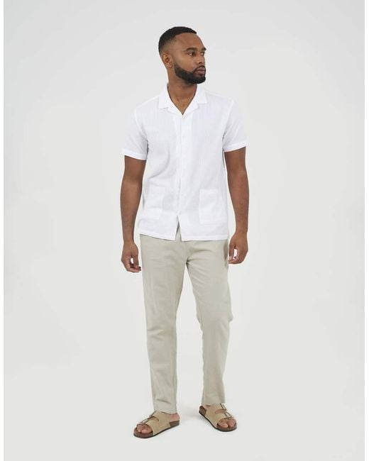 Brave Soul White Revere Collar Patch Pocket Short Sleeve Shirt for men