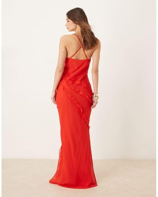 textured ruffle asymmetric maxi dress Green Ruffle Strap Textured Maxi Dress