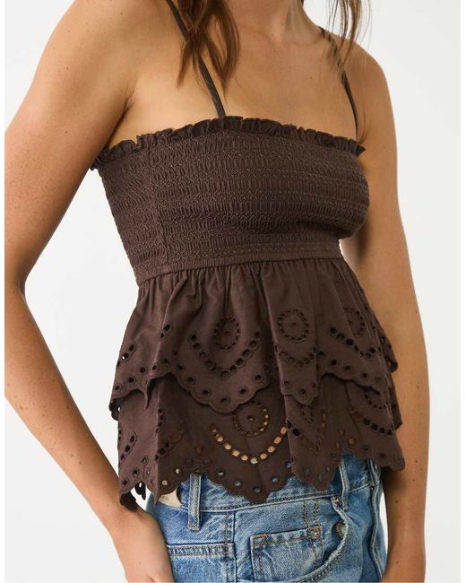 Stradivarius Black Embroidered Ruffled Top
