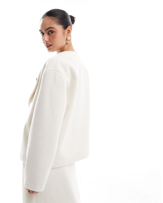 4th & Reckless White Oversized Lapel Jacket With Gold Button Detail Co-ord