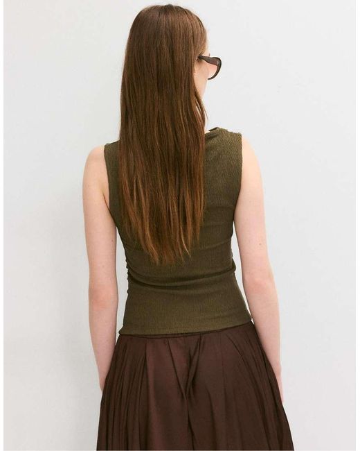 Stradivarius Green Gathered Texture T-shirt