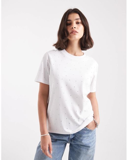 ONLY White Boxy T-shirt With Rhinestones