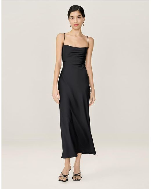 OMNES White Dresses Riviera Satin Midi Dress With Lace-Up Back