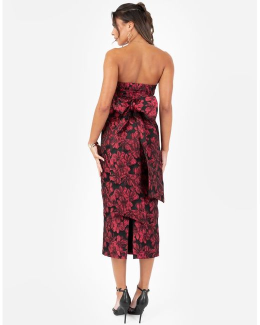 Maya Red Floral Jacquard Bandeau Midi Dress
