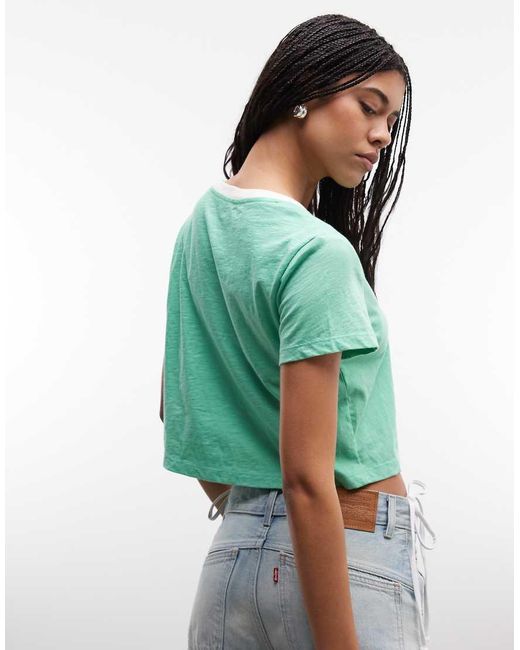 Roxy Green V-neck Crop Beach T-shirt