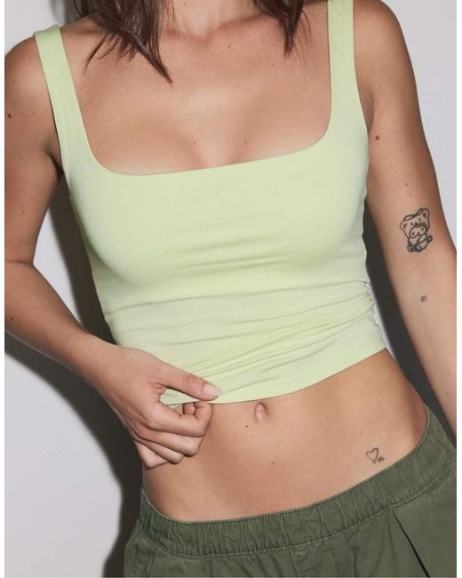 Stradivarius Green Tank Top With A Square-cut Neckline