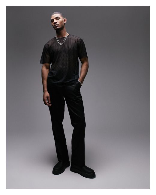 Topman Black Oversized Fit Mesh T-shirt With Polka Dot for men