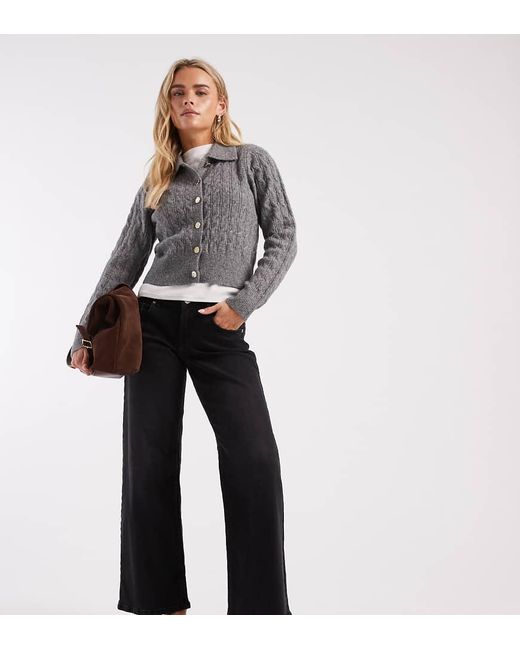 Only Petite Black Judy Low Rise Wide Leg Jeans