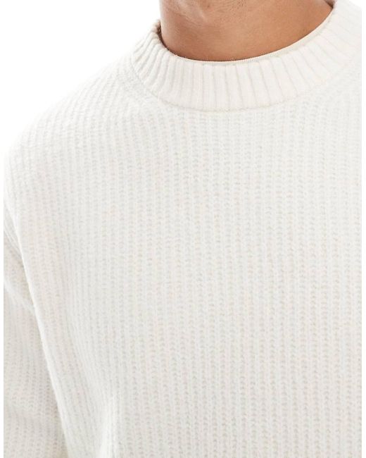 Jack & Jones White Oversize Thick Ribbed Jumper for men