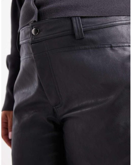 ASOS Blue Curve Faux Leather Barrel Leg Pants With Seam Detail