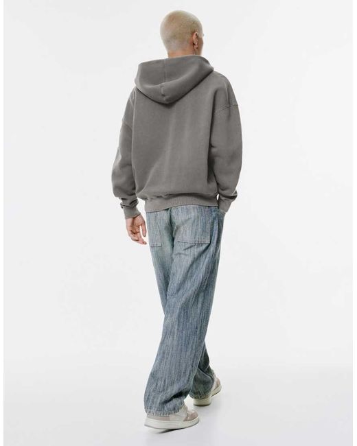 Pull&Bear Gray Washed Boxy Zip-Up Hoodie for men