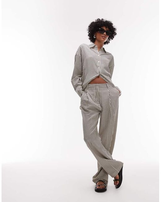 Mango Gray Elasticated Waist Staight Leg Stripe Trouser Co-ord