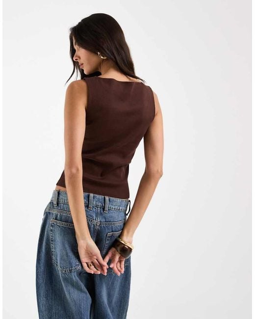 ASOS Blue Button Down Boat Neck Top