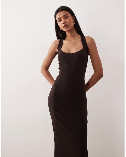 ASOS Natural Scoop Front Racer Seam Detail Midi Dress