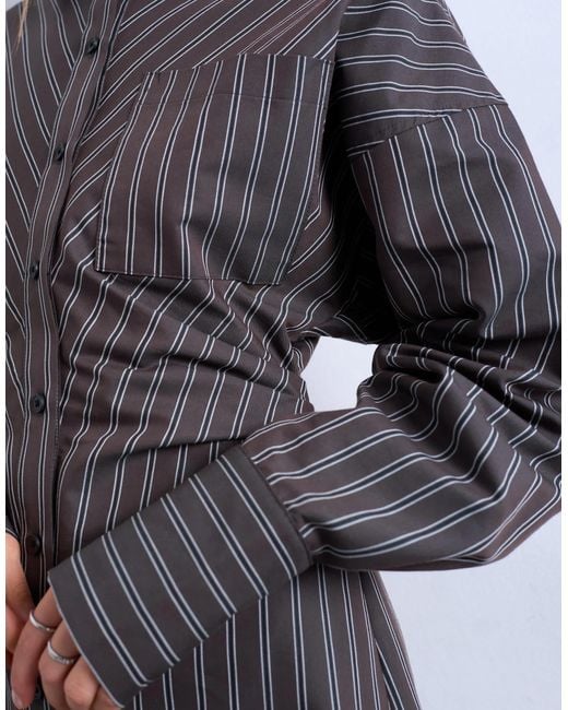 TOPSHOP Gray Gathe Waist Long Sleeve Shirt Dress