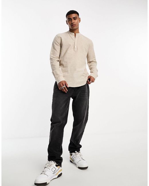 Only & Sons Natural Linen Mix Overhead Shirt for men