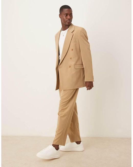 ASOS Natural Oversized Tapered Suit Trousers for men