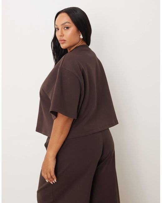 ASOS Brown Asos Design Curve Co-Ord Interlock Boxy Cropped T-Shirt