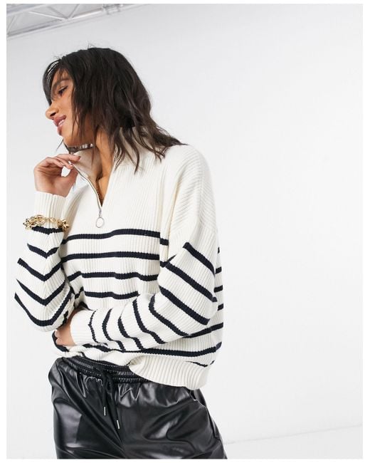 Mango Half Zip Striped Oversized Jumper Lyst