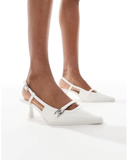 Bershka White Pointed Kitten Heeled Sandals