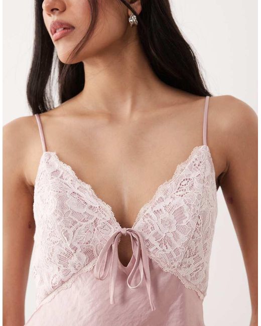 Abercrombie & Fitch Pink Satin V Neck Lace Detail Cami Top