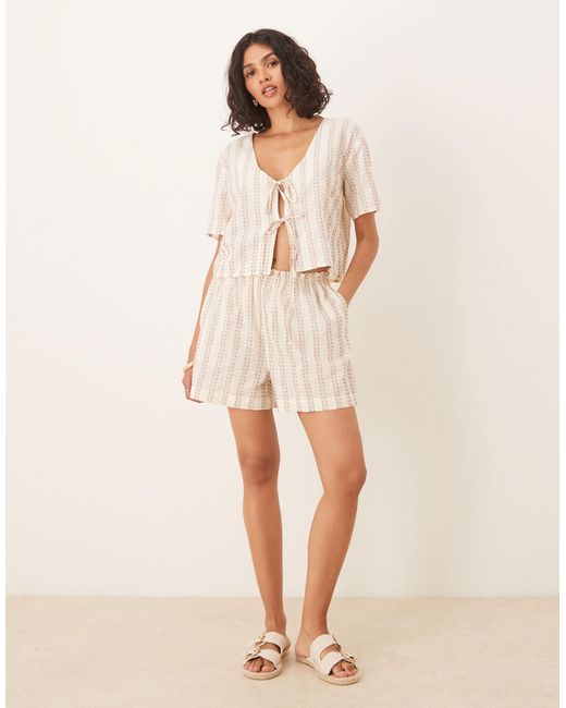 ASOS Natural Tie Front Stripe Top Co-ord
