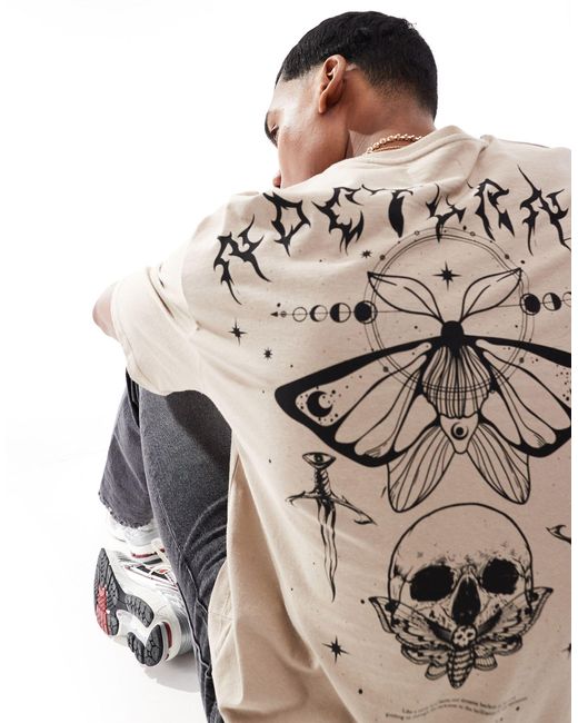 ADPT Natural Oversized T-shirt With Butterfly Skull Backprint for men
