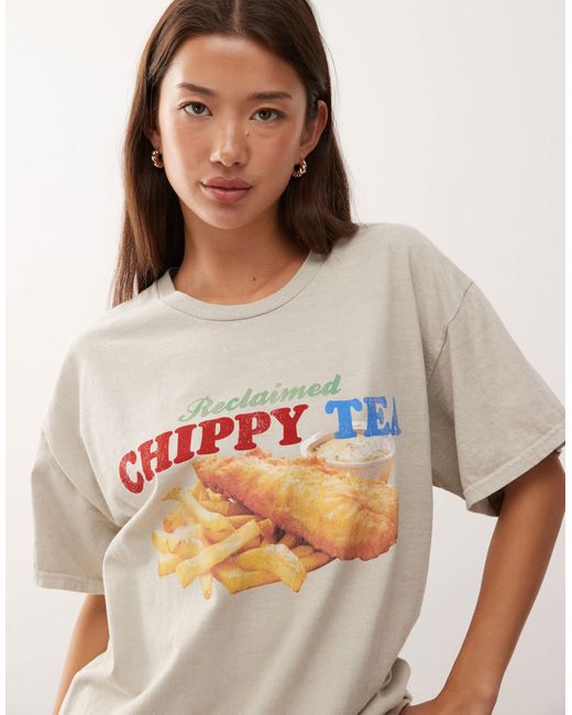 Reclaimed (vintage) Natural Unisex Oversized Tee With Food Graphic Print for men