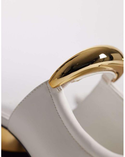 JW PEI White Helena Mules With Gold Metal Detail