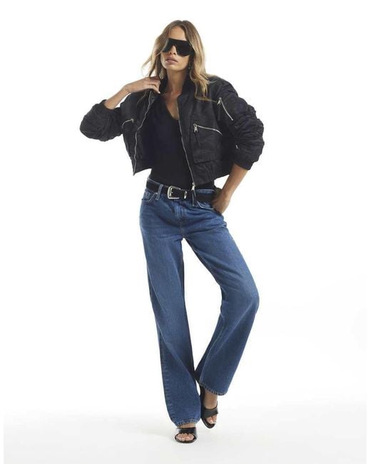 River Island Blue Crop Fitted Classic Bomber Jacket