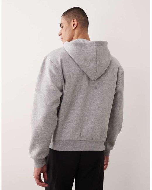 ASOS Gray Relaxed Boxy Zip Through Hoodie With Chain Stitch Embroidery for men