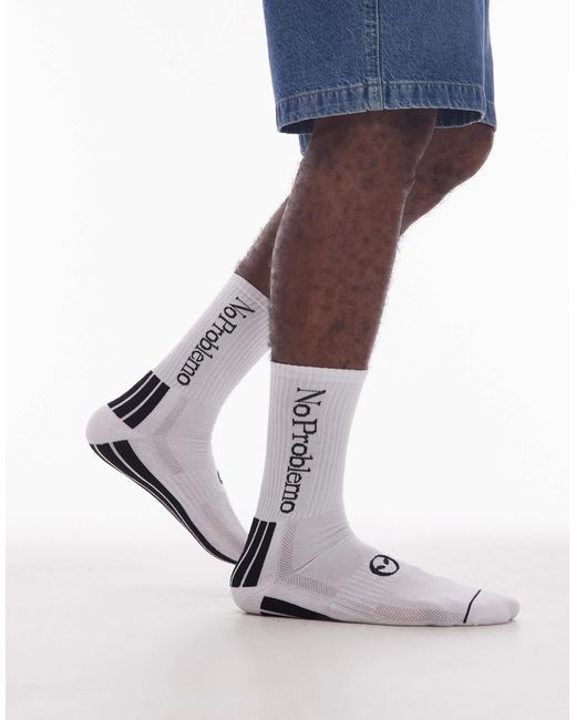 No Problemo White Motif Detail Stripe Socks for men