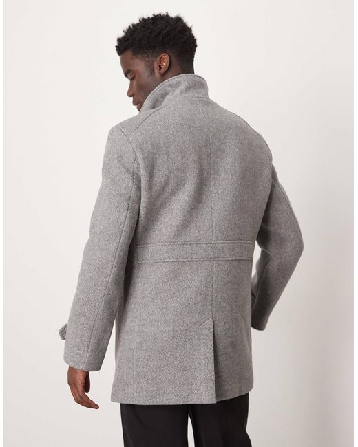 SELECTED Gray Reuben Overcoat With Funnel Neck for men