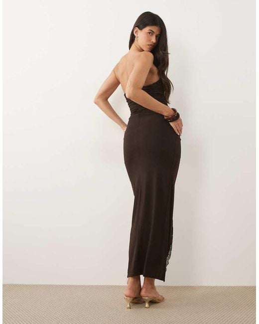 TFNC London Natural Slinky Bandeau Lace Split Detail Maxi Dress