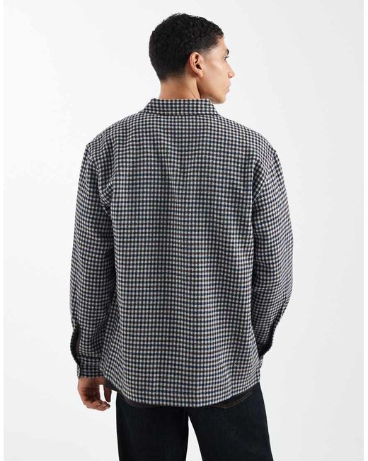 ASOS Gray Boxy Oversized Plaid Shirt for men