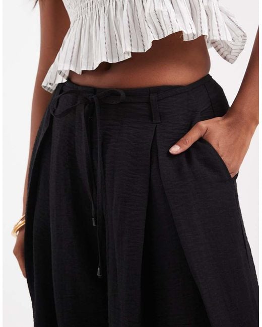 ASOS White Asos Design Petite Textured Wide Leg Trousers With Tie Waist