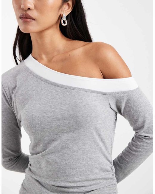 ASOS Gray Off Shoulder Double Layer Long Sleeve Top