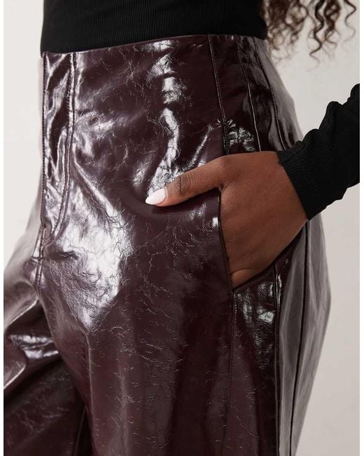 Threadbare Purple Faux Leather Barrel Leg Trousers