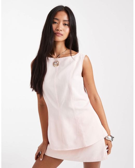 ASOS White Linen Blend Longline Top