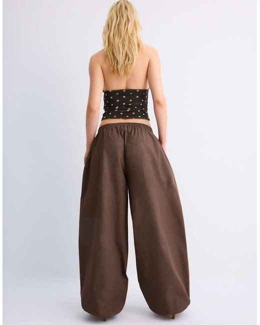 Stradivarius Brown Poplin Volume Trousers