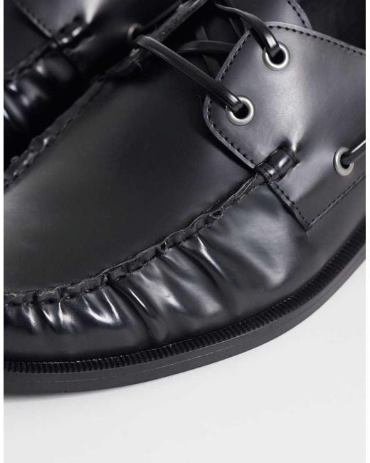 ASOS Black Lace Up Boat Shoes With Ruching for men