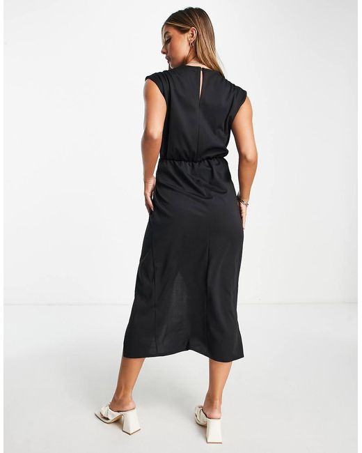 ASOS Blue Ponte Sleeveless Tuck Detail Midi Dress