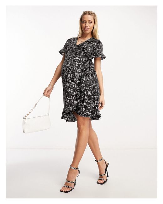 Vero Moda Vero Moda - Zwangerschapskleding - Mini-jurk Met Overslag En Stippenprint in het Black