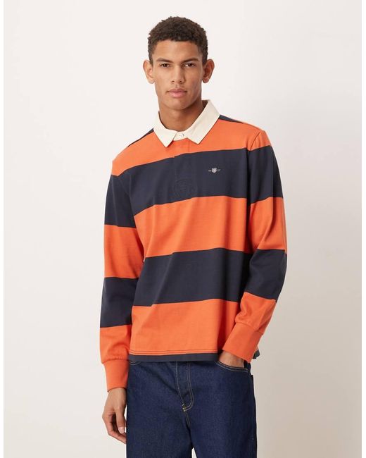 Gant Orange Striped Rugby Polo for men